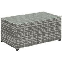 Outsunny Outdoor Coffee Table, Glass Top Rattan Side Table, Light Grey