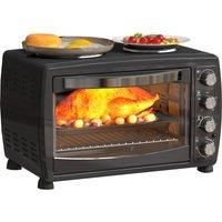 HOMCOM 36L Small Oven with 2 Hot Plates, Countertop Toaster Oven, Grill, Roast, Bake, Boil, with Timer, Adjustable Temperature, 2600W, Black