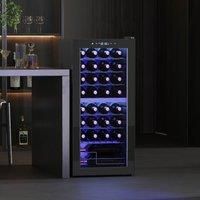 HOMCOM 86-Litre 32-Bottle Dual Zone Wine Cooler Fridge - Black, Black