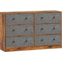 HOMCOM Chest of Drawers, Dresser with 6 Fabric Drawers - Grey and Rustic Brown