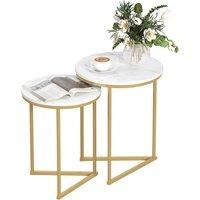 HOMCOM Set of Two Marble-Effect Nest of Tables - White/Gold-Tone