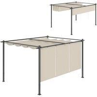 Outsunny 3 x 4m Metal Pergola with Retractable Roof and Roller Shade, Wall-Mounted or Free Standing Garden Gazebo Canopy Pergola Kit, UPF30+ Outdoor Sun Shade Shelter, Beige