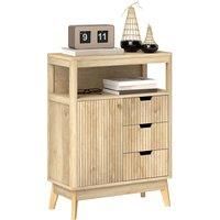 HOMCOM Small Sideboard with Drawers and Adjustable Shelf - Nature Wood Finish