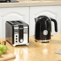 HOMCOM Kettle and Toaster Set with Temperature Gauge, 1.7L 3000W Rapid Boil Jug Kettle with Otter Thermostat, Limescale Filter, 2 Slice Toaster with 7 Browning Controls, Crumb Tray, Black