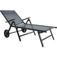 Folding Sun Lounger w/ Wheels, 5-Position Adjustable Chaise Lounge, Grey