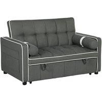 HOMCOM Two-Seater Linen-Look Sofa Bed - Charcoal Grey Aosom UK