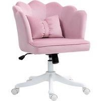 HOMCOM Velvet Office Chair with Petal Shell Back and Lumbar Pillow, Armless Desk Chair with Wide Seat and Tilt Function, Height Adjustable Swivel Makeup Vanity Chair for Bedroom, Pink