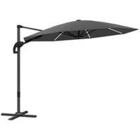 Outsunny 3(m) Garden Parasol w/ Lights, Crank Handle & Cross Base, Dark Grey