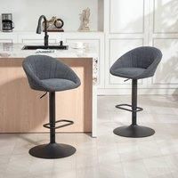 HOMCOM Bar Stools Set of 2, Upholstered Swivel Barstools, Height Adjustable Breakfast Bar Chairs with Backrest and Footrest for Kitchen Island Counter, Dining Room, Dark Grey