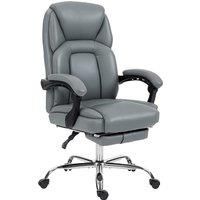 HOMCOM Faux Leather Reclining Office Chair, with Footrest - Grey
