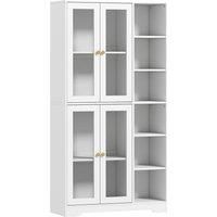 HOMCOM Multi-Storage Kitchen Cabinet, with Glass Doors - White Wood-Effect