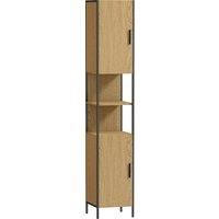 HOMCOM Tall Bathroom Cabinet with 2 Doors, Open Compartments and Adjustable Shelves - Natural Wood Finish
