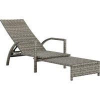 Outsunny PE Rattan Sun Lounger with Adjustable Backrest - Mixed-grey