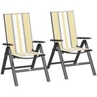 Outsunny 2PCs Rattan Folding Chair w/ 5-Position Adjustable Backrest, Orange