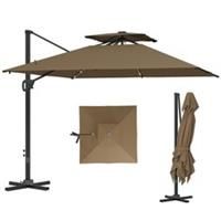 Outsunny 3.5m Aluminium Cantilever Parasol w/ LED Lights Crank Tilt UV50+ Khaki