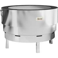 Outsunny Stainless Steel Wood-burning Fire Pit with Fire Poker - Silver