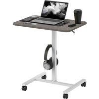 HOMCOM Height Adjustable Standing Desk, Pneumatic Sit Stand Desk for Laptop, Mobile Overbed Table with Wheels and Headphone Hook for Home Office, Grey