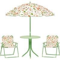 AIYAPLAY 4 Pieces Kids Garden Table and Chair Set with Adjustable Parasol, Folding Chairs, Table, Fox Pattern, Green