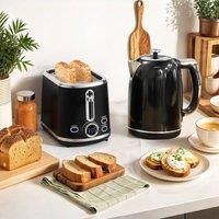 HOMCOM Kettle and Toaster Set with LED Screen, 1.7L 3000W Retro Rapid Boil Jug Kettle with Keep Warm Memory Function, 2 Slice Toaster with 6 Browning Controls, Crumb Tray, Black