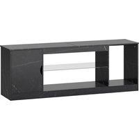 Marble Effect TV Stand Cabinet TV Unit with Glass Shelf for 55 Inch TVs