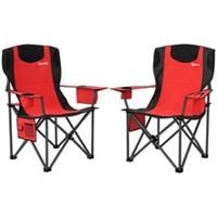 Outsunny Set of 2 Padded Folding Picnic Chairs with Cooler Bag, Red