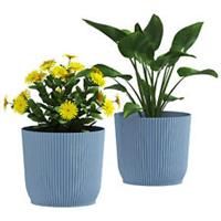 Outsunny Set of 2 Round Plant Pots Outdoor 22cm for Garden Decoration, Blue