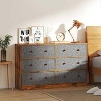 HOMCOM Chest of Drawers, Wide Dresser with 6 Fabric Drawers and Steel Frame for Bedroom, Living Room, Hallway, Grey and Rustic Brown