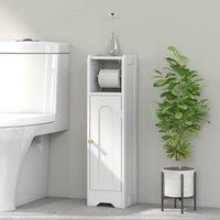 HOMCOM Small Bathroom Storage Cabinet, Freestanding Toilet Roll Holder, Slim Bathroom Cabinet with Adjustable Shelf for Small Spaces, White