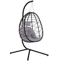 Outsunny Garden Egg Chair Outdoor Hanging Swing Chair, Folding Basket, Grey