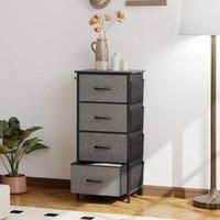 HOMCOM Chest of Drawers, Dresser for Bedroom with 4 Fabric Drawers, Tall Storage Unit with 4 Pockets, 2 Hooks and Steel Frame for Living Room, Hallway, Charcoal Grey