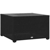 Outsunny Outdoor Coffee Table with Glass Top, Rattan Side Table, Black