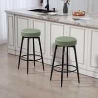 HOMCOM 360 Degree Swivel Bar Stools Set of 2, Kitchen Counter Stools with Footrest, Faux Leather with Stitching, Modern Barstools for Breakfast Island, 69 cm Tall, Green