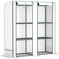 Outsunny 3 Tier Lean-to Mini Greenhouse with Green Hemmed Edging, White