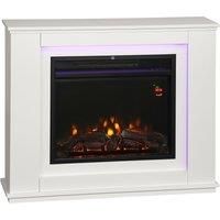 HOMCOM Electric Fireplace with 12 Colours Realistic Flame Effect & 5 Brightness Levels, 1000W/2000W Inset Electric Fire and Mantel Reach up to 30 m Space with Remote & Timer for Living Room, White