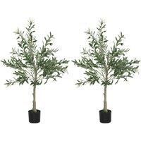 Set of 2 Decorative Artificial Plants, Indoor Silk Olive Trees in Pot, 120cm