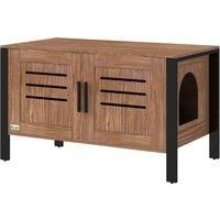 PawHut Cat Litter Box Enclosure with Tall Legs, Scratching Board, Double Doors, Ventilation Holes, 80 x 45 x 50 cm, Dark Brown