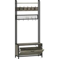 HOMCOM 5-In-1 Industrial-Style Hallway Tree - Grey/Black