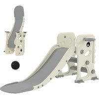 3-in-1 Foldable Kids Slide with Climber, Basketball Hoop and Ball, Cream White