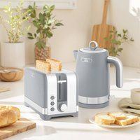 HOMCOM Kettle and Toaster Set, 1.7L 3000W Rapid Boil Jug Kettle with Otter Thermostat, Limescale Filter, 2 Slice Toaster with 7 Browning Controls, Crumb Tray, Grey