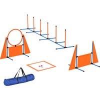 PawHut 6 Pieces Dog Agility Equipment Set with Weave Poles, Jump Ring and Hurdle, Pause Box and Carry Bag, Orange