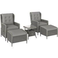 5 Piece Rattan Garden Furniture Set w/ Recliner Chairs Footstools Charcoal Grey