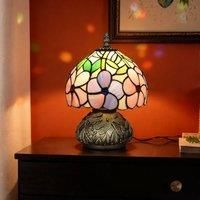 HOMCOM Tiffany-Style Table Lamp with Sculpted Dragonfly Base, Handcrafted Antique Stained Glass Bedside Lamp for Living Room and Bedroom, E27 Socket, Pink