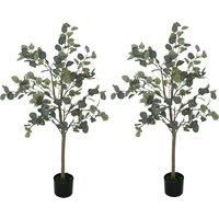 HOMCOM Set of 2 Decorative Artificial Plants, 4ft/ 120cm Silk Eucalyptus Trees with 230 Silver Dollar Leaves in Pot, Fake Plants for Home, Office, Living Room, Indoor Decor