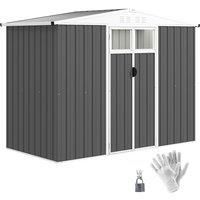 Outsunny 8 x 4 ft Metal Garden Shed, Garden Storage Shed with Window, 4 Vents and Lockable Door, Waterproof Galvanised Steel Tool Storage Shed, Dark Grey