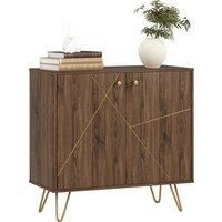 Sideboard Storage Cabinet with Luxurious Steel Lines Adjustable Shelf, Brown