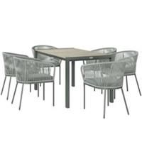 Outsunny 6 Seater Rattan Dining Set with Acacia Wood Table Top Seat Cushions