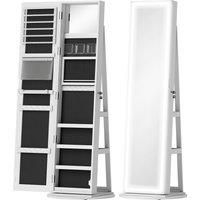 360° Swivel Mirror Jewellery Cabinet with LED Lights, Jewellery Organiser, White