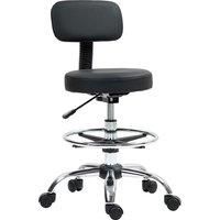 HOMCOM Draughtsman Chair, Faux Leather Height Adjustable Stool with Footrest, 360 Swivel Chair for Study and Bedroom, Black