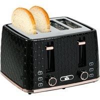 HOMCOM 4 Slice Toaster with 7 Browning Levels, High Lift, Reheat/Defrost/Cancel, Self-centring Function, Removable Crumb Tray, Auto Off, 1600W, Black Honeycomb Texture
