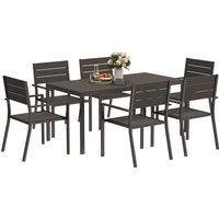 Outsunny 7 Piece Garden Furniture Set, 160 x 80 cm Rectangle Table and 6 Stackable Chairs Set, Outdoor Dining Set for Balcony, Deck, Dark Brown